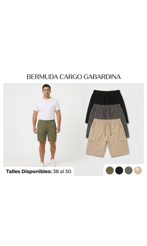 Pack x7 — Bermuda cargo gabardina jogger