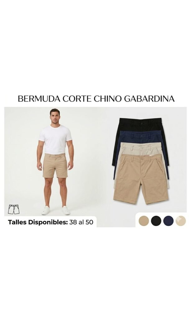 Pack x7 — Bermuda de gabardina corte chino