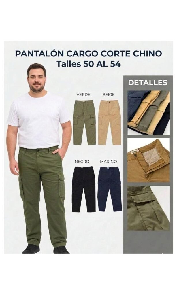 Pack x3 — Pantalón chino cargo talle especial
