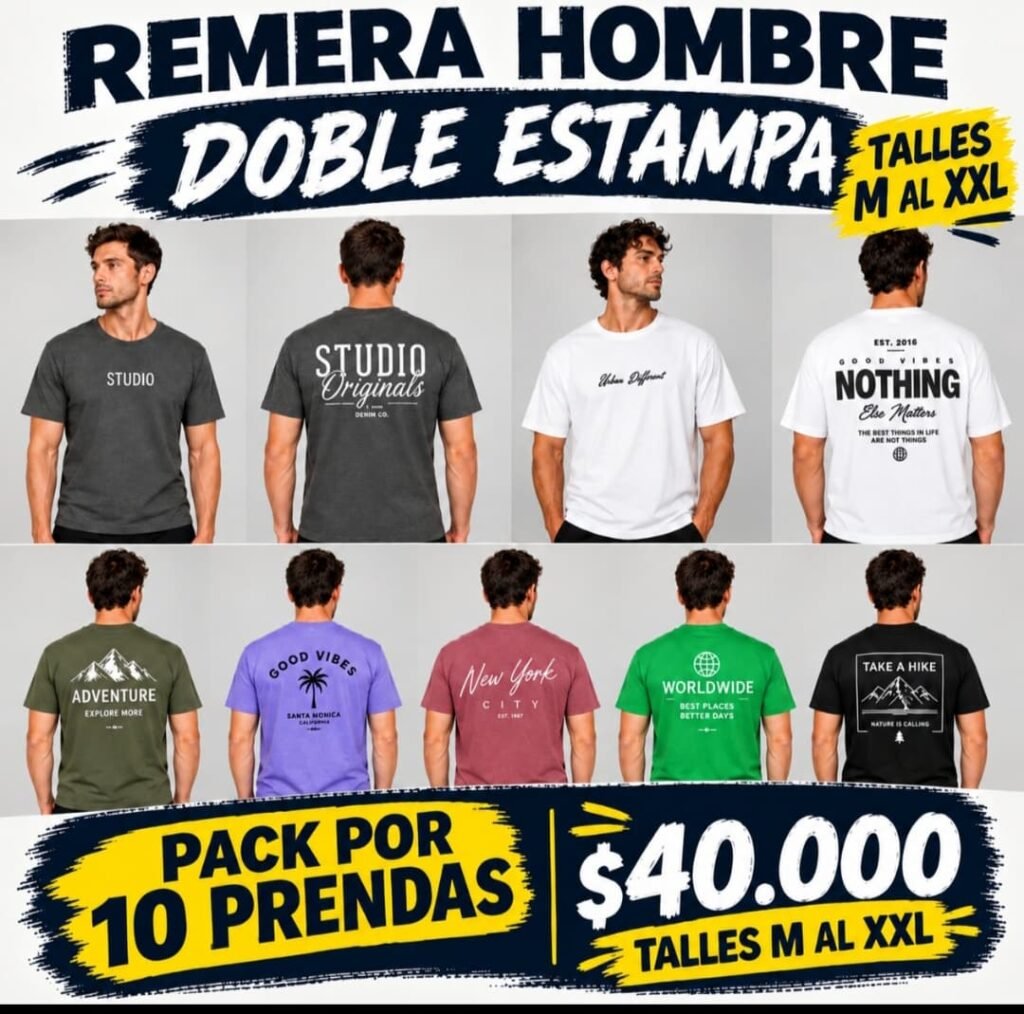 Pack x10 — Remera hombre estampada