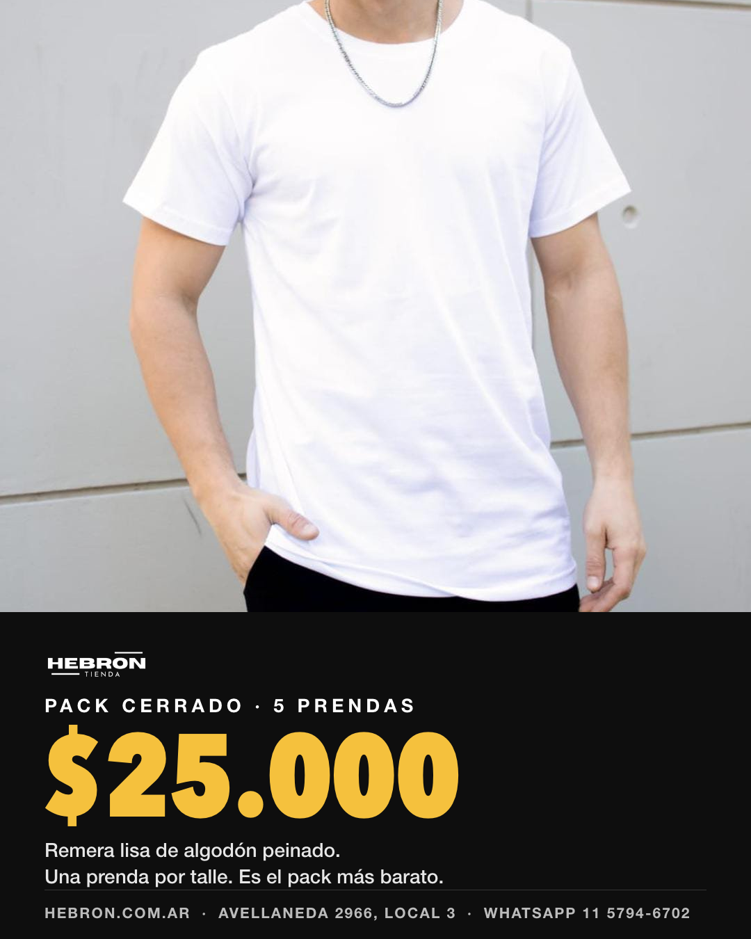 El pack más barato: 5 remeras por $25.000