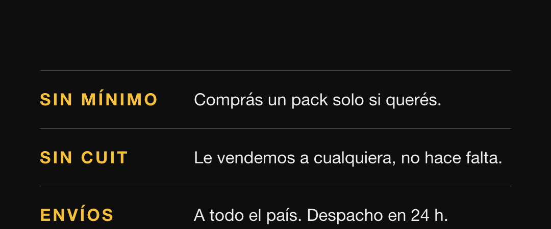 Sin pedido mínimo y sin CUIT